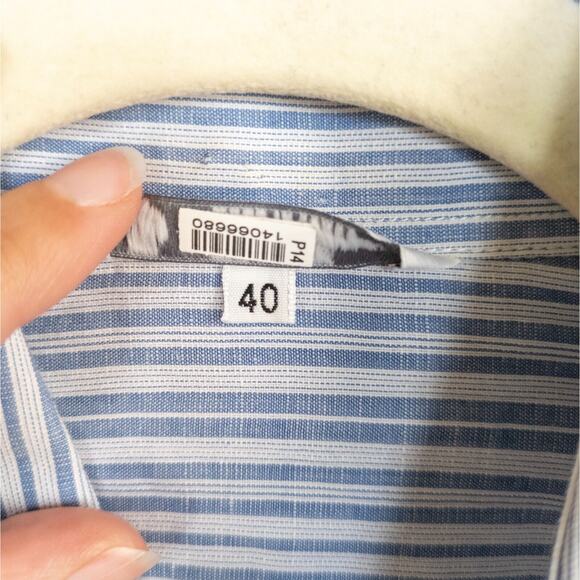 LORO PIANA Blue White Stripe Long Sleeve Buttoned Shirt Linen Blend Women's 40 - Picture 7 of 9